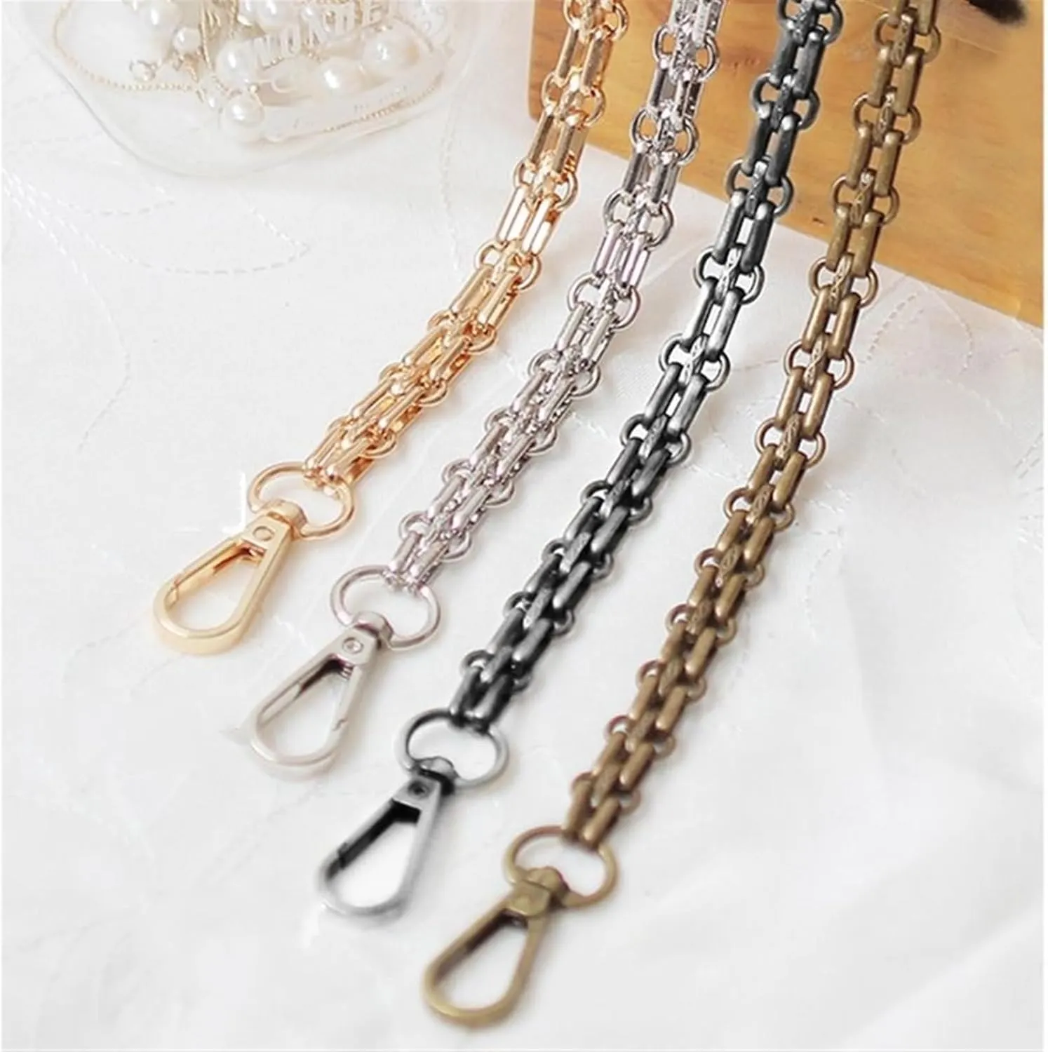 Bag Straps 40/60/80/90/100/110/120/130/140cm Shoulder Crossbody Bag with Replacement Chain Bronze 12mm Three-Row Buckle Metal Chain Bag Chain Bag Strap Adjustable Bag Straps(110cm)