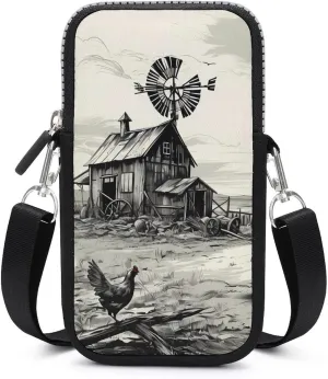 Barn Farmhouse Chick Animals Cell Phone Purse Small Cross-Body Bags Wallet Case with Removable Shoulder Strap