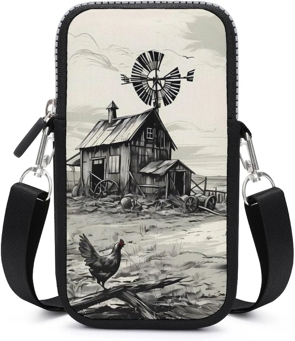 Barn Farmhouse Chick Animals Cell Phone Purse Small Cross-Body Bags Wallet Case with Removable Shoulder Strap