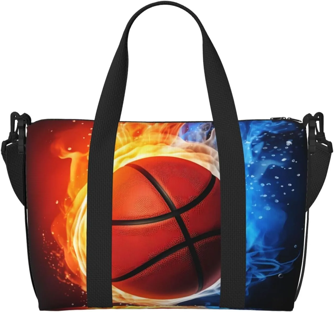 Basketball Travel Duffel Bags for Women Men, Sports Training Gym Bag Dance Bag with Adjustable Shoulder Strap Fire and Water Weekender Overnight Bag
