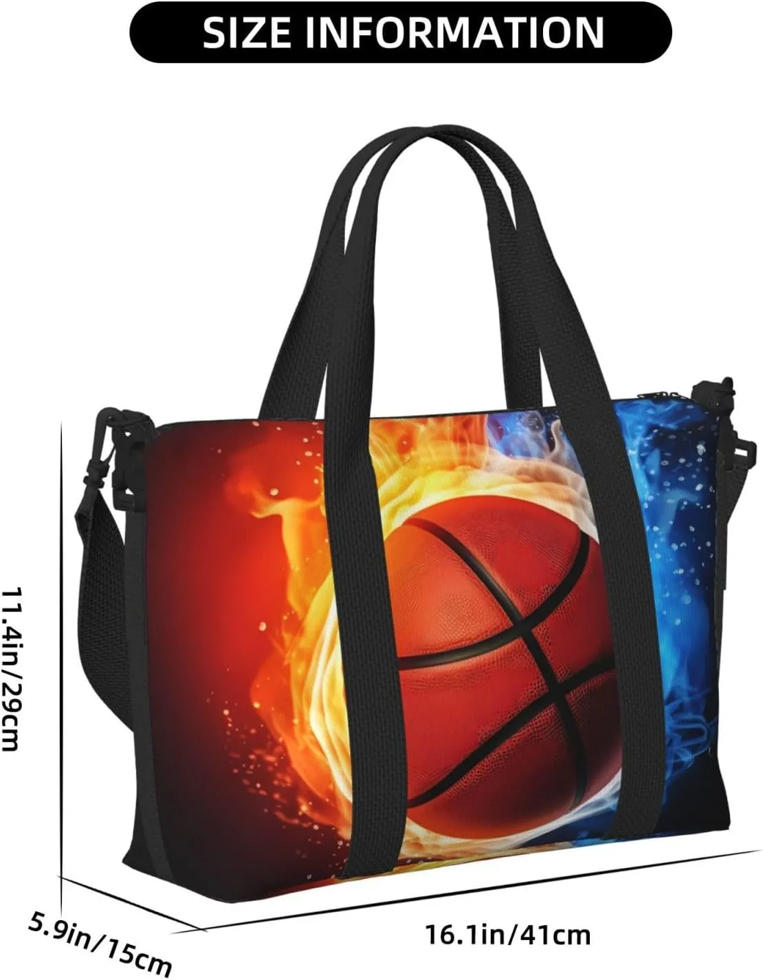 Basketball Travel Duffel Bags for Women Men, Sports Training Gym Bag Dance Bag with Adjustable Shoulder Strap Fire and Water Weekender Overnight Bag