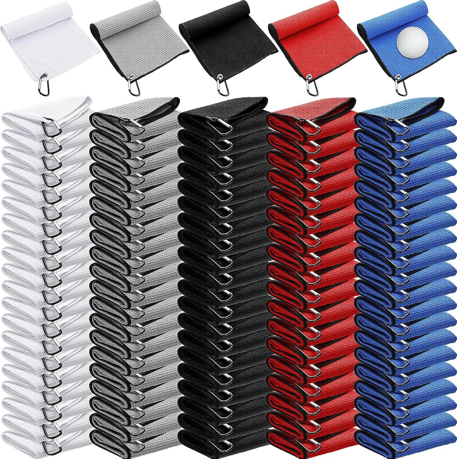 Batiyeer Golf Towels Bulk for Bags 16'' x 16'' Microfiber Waffle Pattern Golf Towel with Clipfor Mini Tournament, Club, Yoga, Fitness