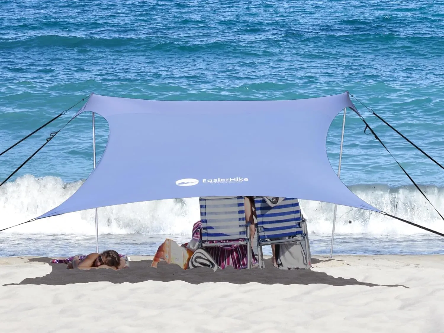 Beach Canopy Windproof Design, Sun Shelter UPF50  Portable Family Tent with 6 Sandbags Anchors 8x8 FT 2 Pole Pop Up Outdoor Shelter for Beach, Camping, Fishing, Backyard