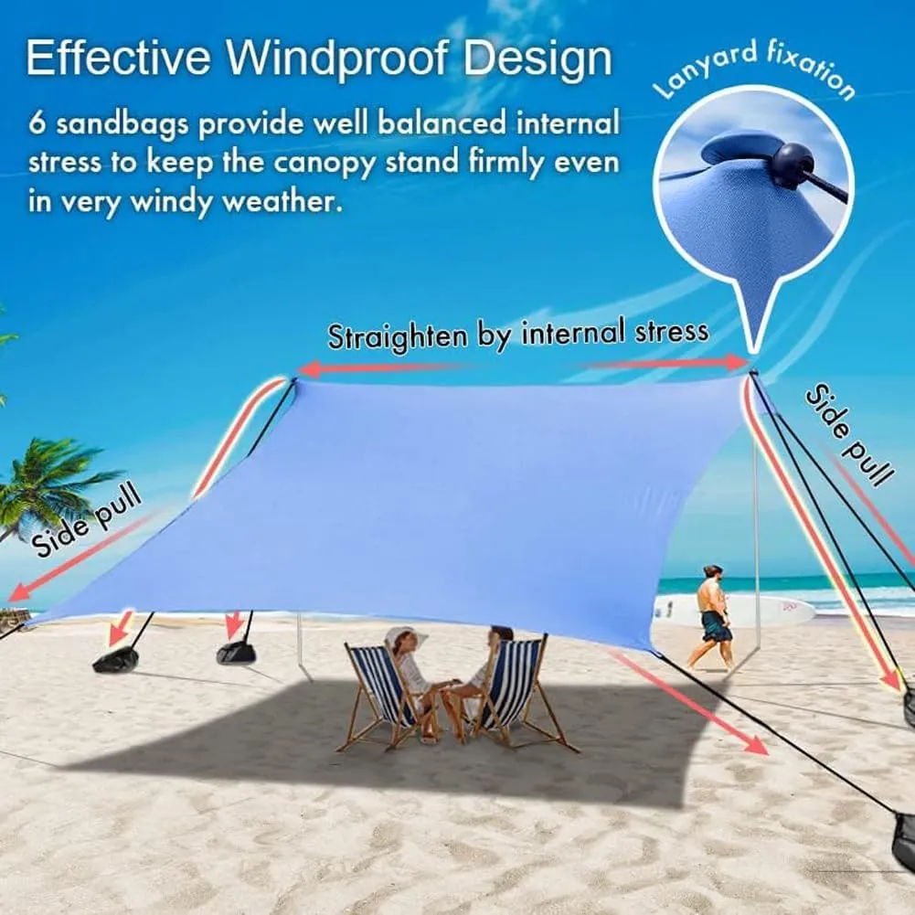 Beach Canopy Windproof Design, Sun Shelter UPF50  Portable Family Tent with 6 Sandbags Anchors 8x8 FT 2 Pole Pop Up Outdoor Shelter for Beach, Camping, Fishing, Backyard