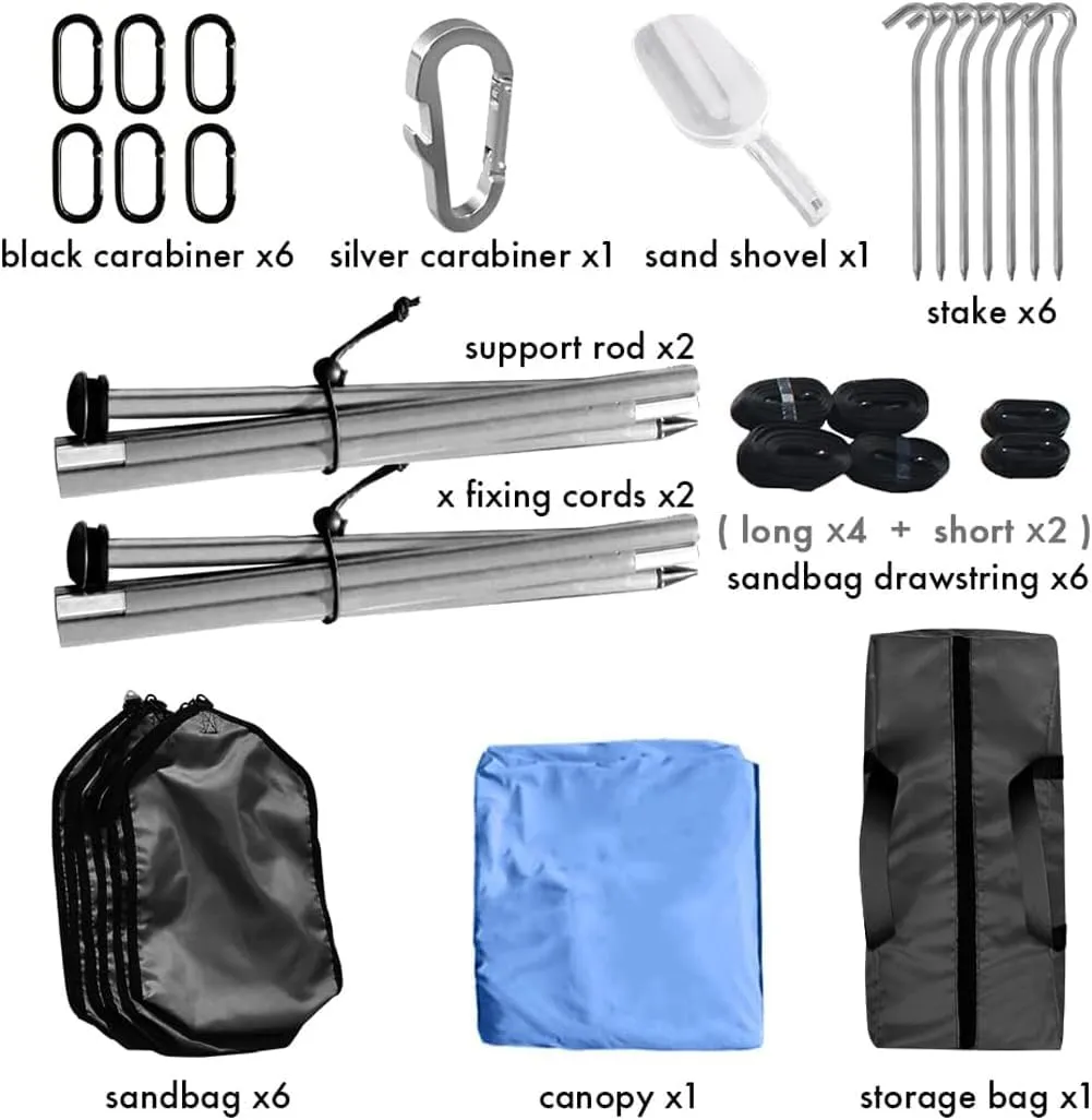 Beach Canopy Windproof Design, Sun Shelter UPF50  Portable Family Tent with 6 Sandbags Anchors 8x8 FT 2 Pole Pop Up Outdoor Shelter for Beach, Camping, Fishing, Backyard