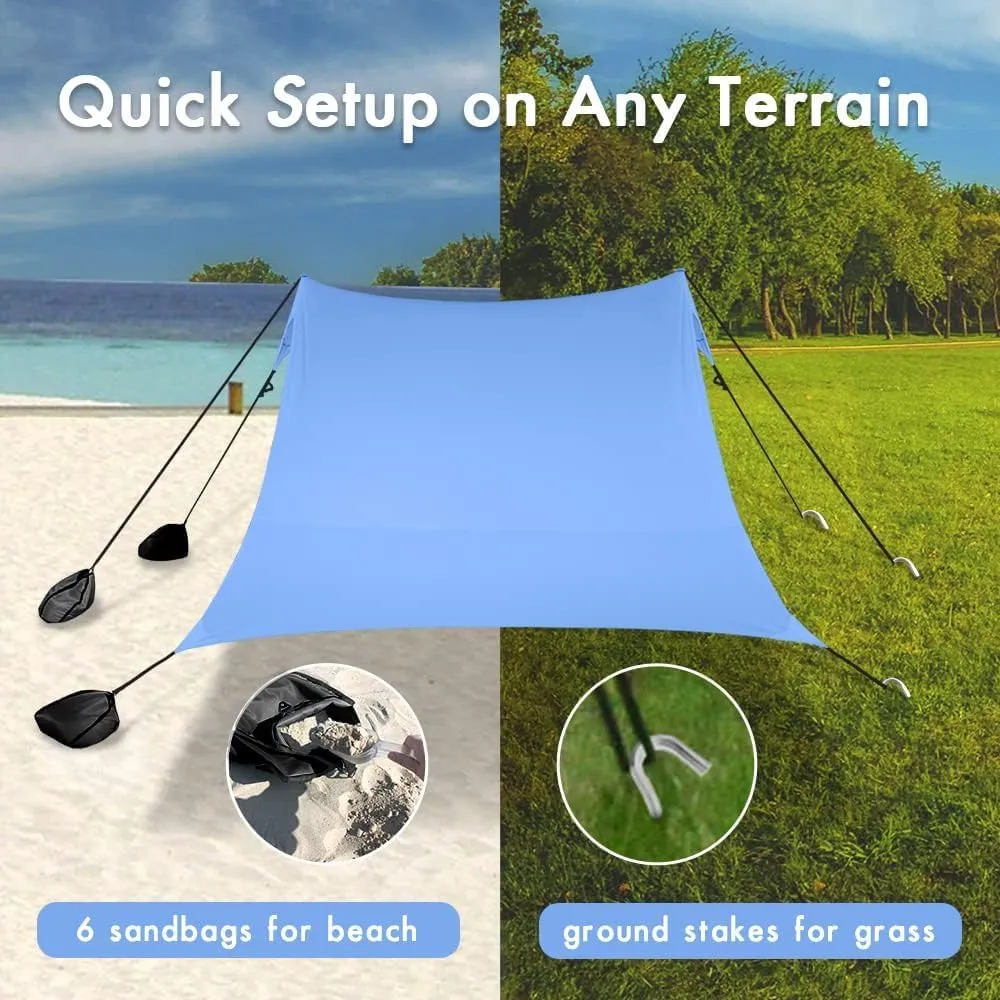 Beach Canopy Windproof Design, Sun Shelter UPF50  Portable Family Tent with 6 Sandbags Anchors 8x8 FT 2 Pole Pop Up Outdoor Shelter for Beach, Camping, Fishing, Backyard