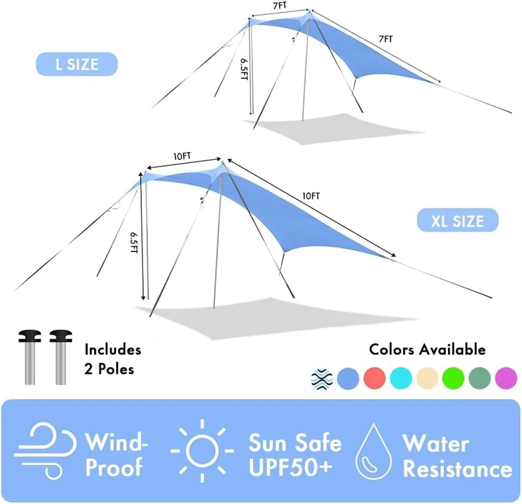 Beach Canopy Windproof Design, Sun Shelter UPF50  Portable Family Tent with 6 Sandbags Anchors 8x8 FT 2 Pole Pop Up Outdoor Shelter for Beach, Camping, Fishing, Backyard