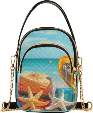 Beach Scene Sling Bag for Women, Small Shoulder Bag Crossbody Bag Purse with Chain Strap Top handle 5.91×3.15×8.27 Inches