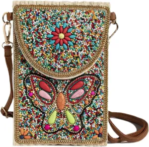 Beaded Crossbody Bag for Women, Small Cell Phone Shoulder Purse Wallet, Straw Woven Design with Colorful beads Embellishments