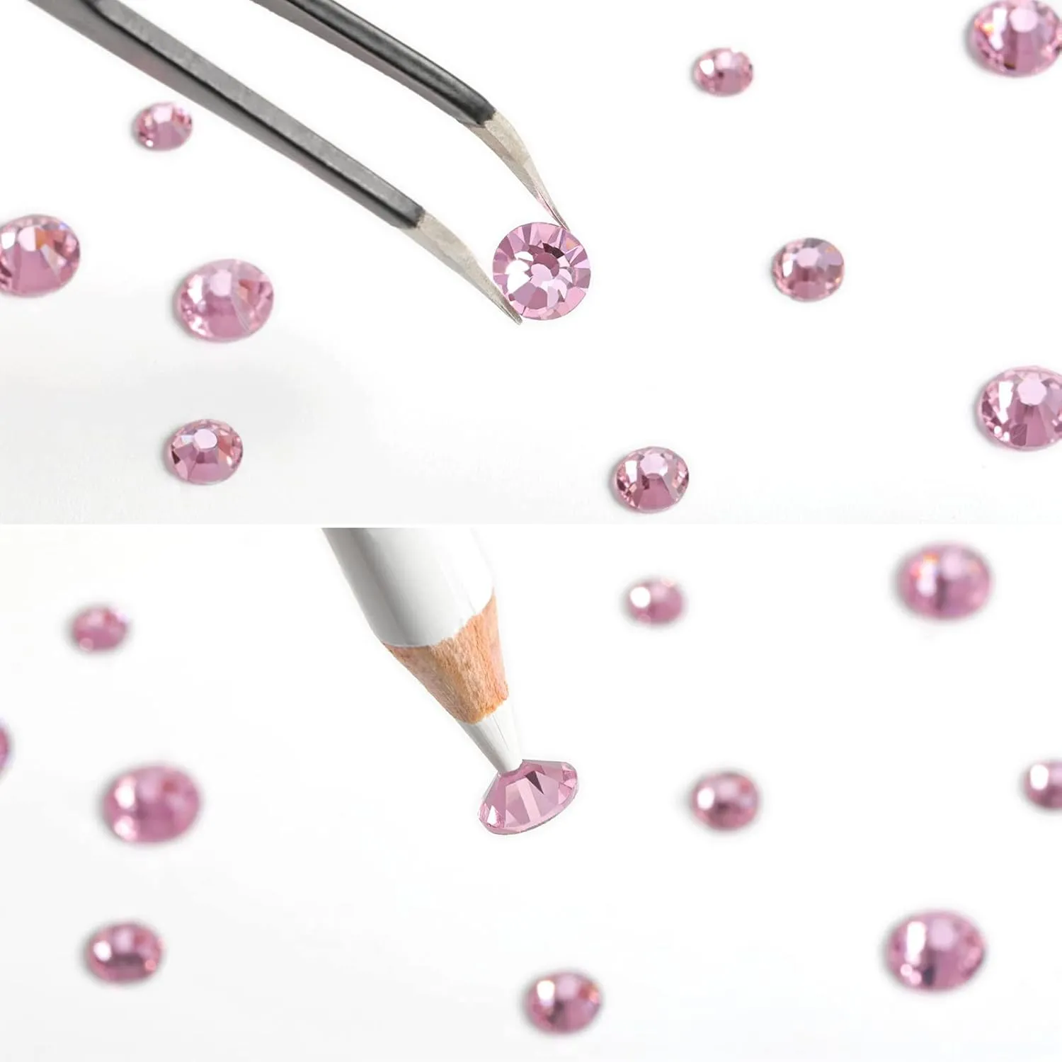 Beadsland Rhinestones for Makeup,8 Sizes 2500pcs Pink Flatback Rhinestones Face Gems for Nails Crafts with Tweezers and Wax Pencil,Light Pink,SS4-SS30