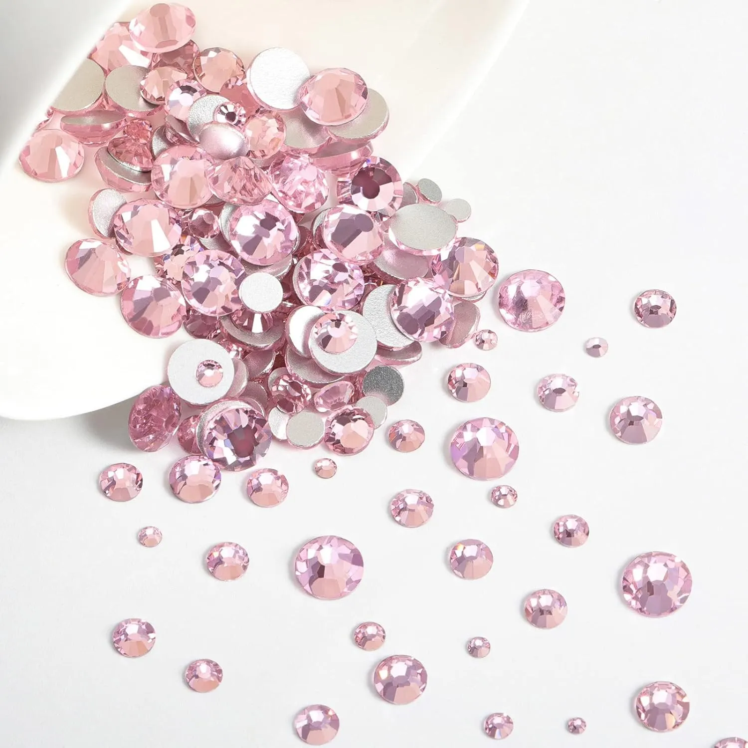 Beadsland Rhinestones for Makeup,8 Sizes 2500pcs Pink Flatback Rhinestones Face Gems for Nails Crafts with Tweezers and Wax Pencil,Light Pink,SS4-SS30