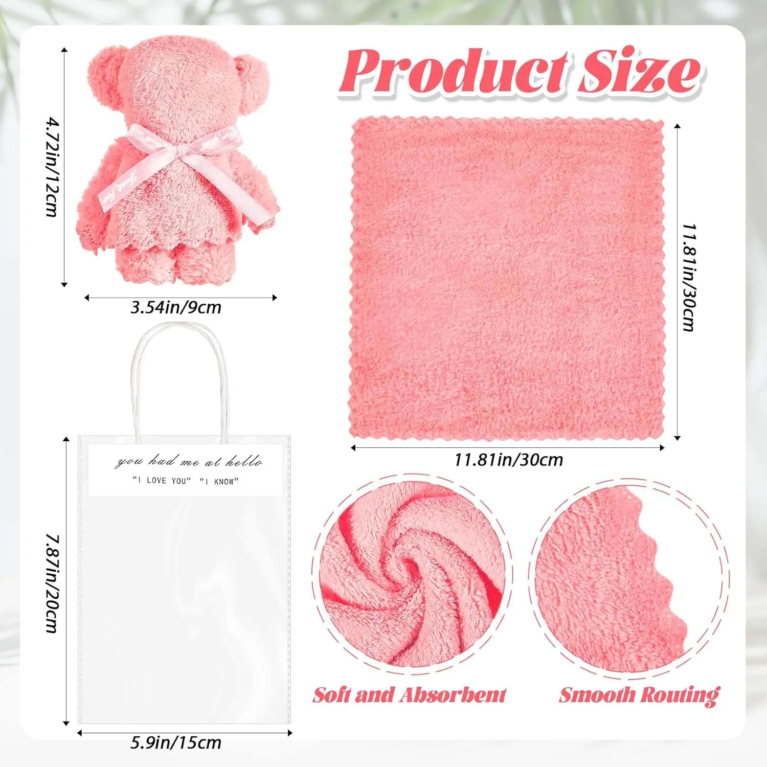Bear Bath Towel Gift Soft Coral Fleece Hand Towels with Bags for Wedding Graduation Valentine Baby Shower Birthday Souvenir Supplies(Pink,50 Sets)