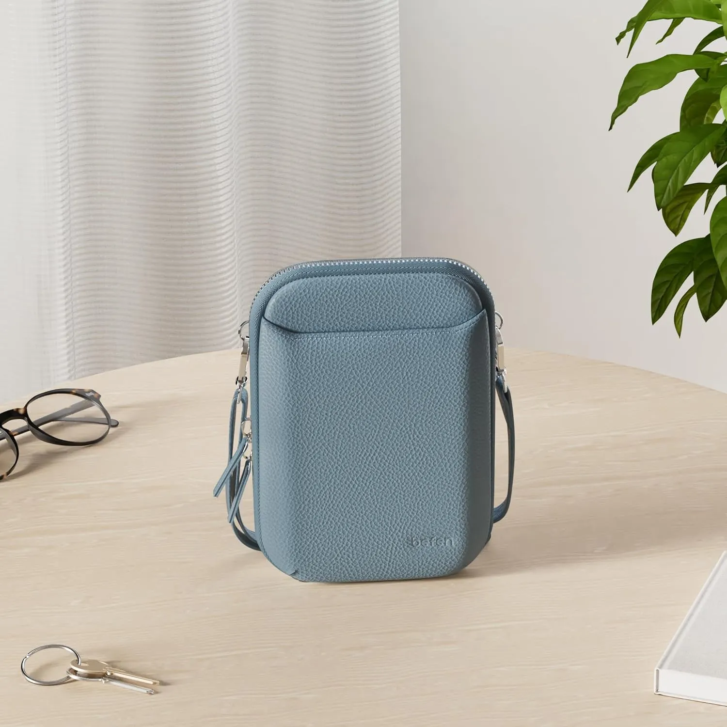 befen Genuine Leather Crossbody Cell Phone Purse for Women, Small Zip Around RFID Blocking Crossbody Wallet Bags