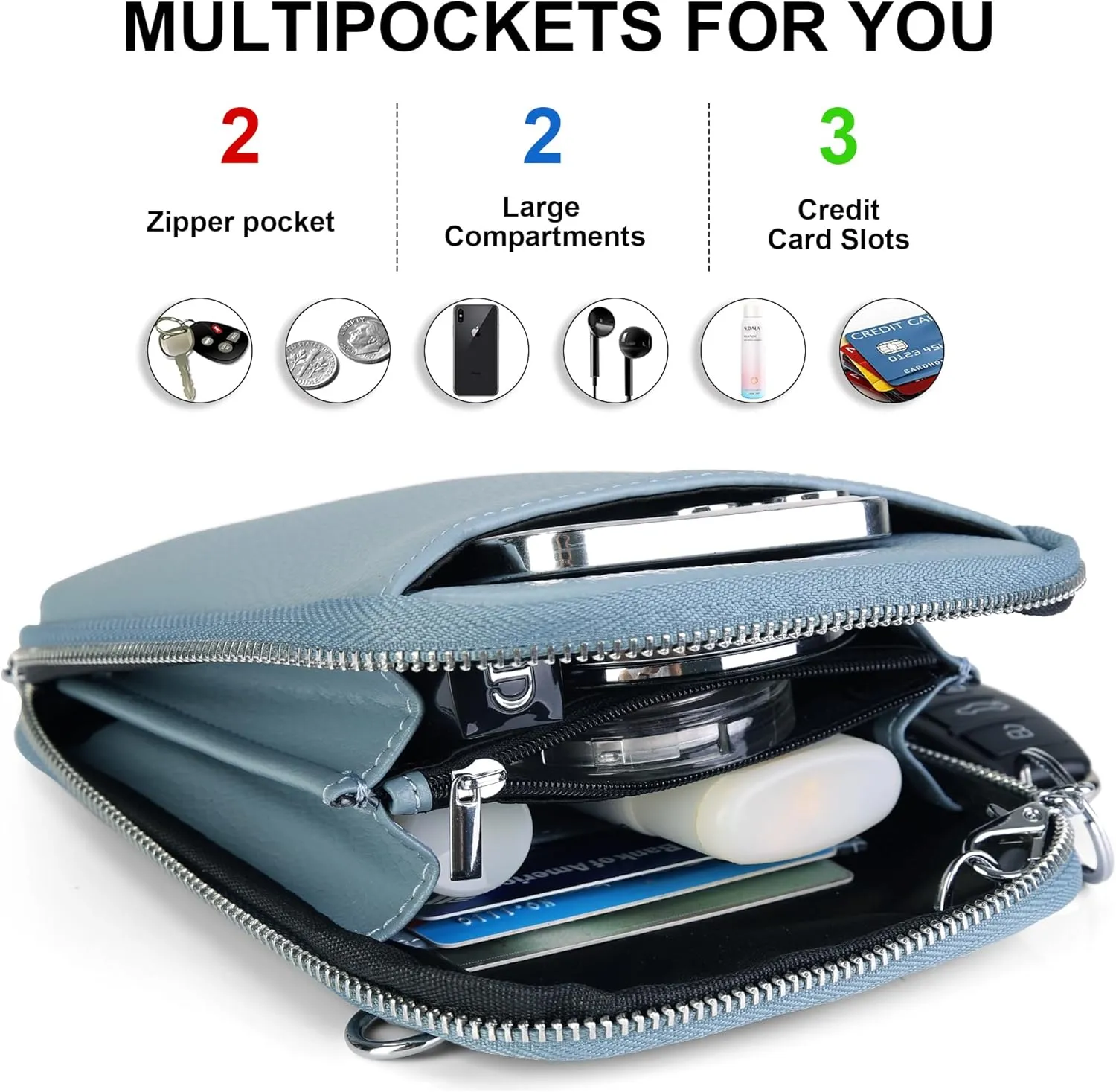 befen Genuine Leather Crossbody Cell Phone Purse for Women, Small Zip Around RFID Blocking Crossbody Wallet Bags