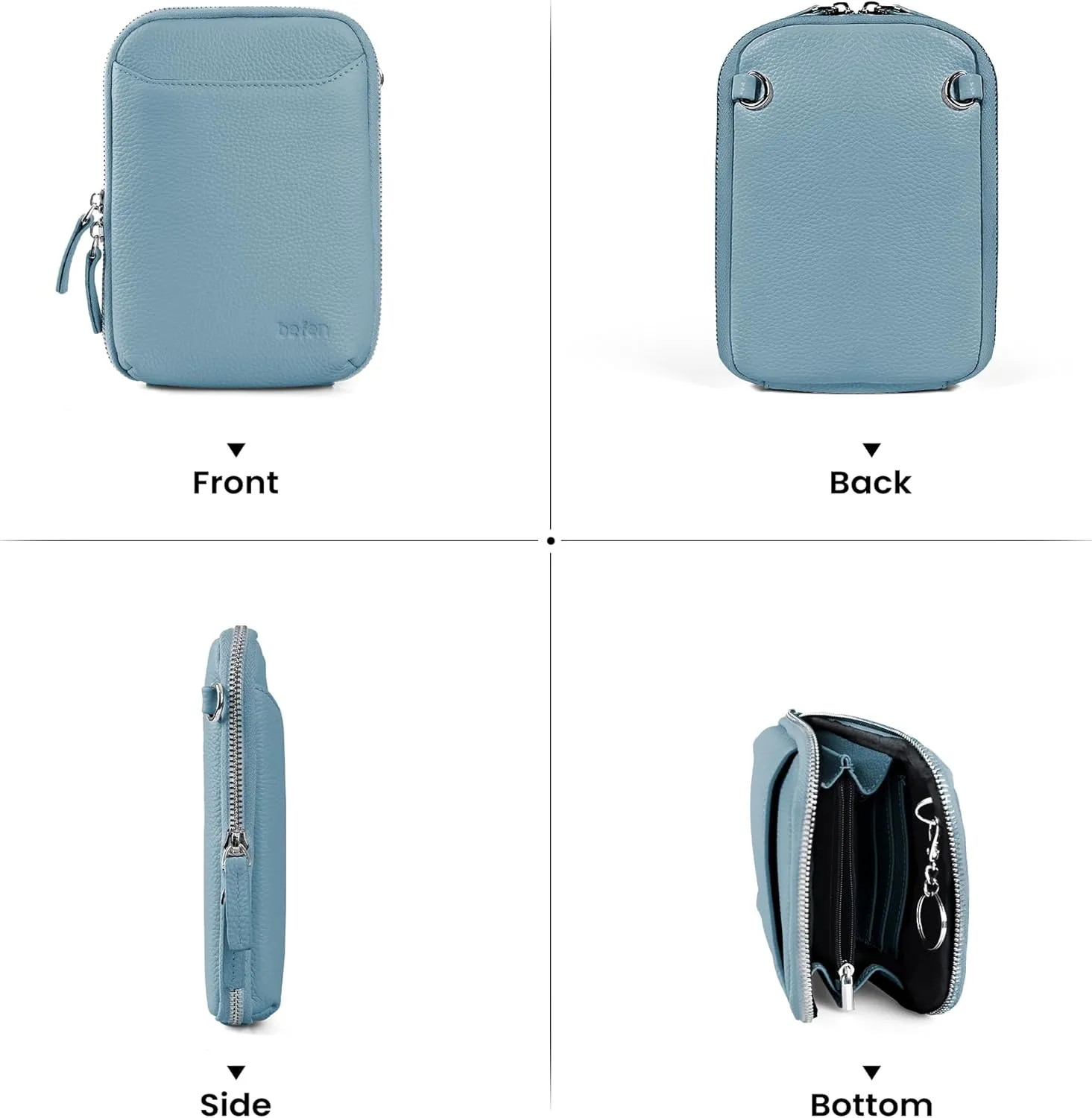 befen Genuine Leather Crossbody Cell Phone Purse for Women, Small Zip Around RFID Blocking Crossbody Wallet Bags