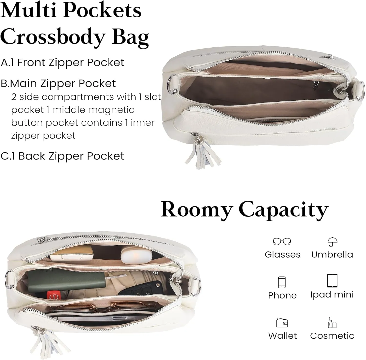 befen Genuine Leather Crossbody Hobo Purses for Women, Ladies Shoulder Bags Handbags with 2 Shoulder Straps