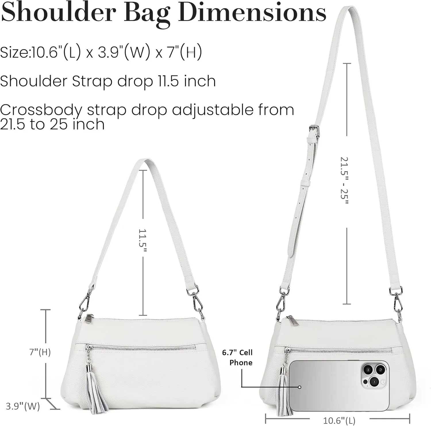 befen Genuine Leather Crossbody Hobo Purses for Women, Ladies Shoulder Bags Handbags with 2 Shoulder Straps