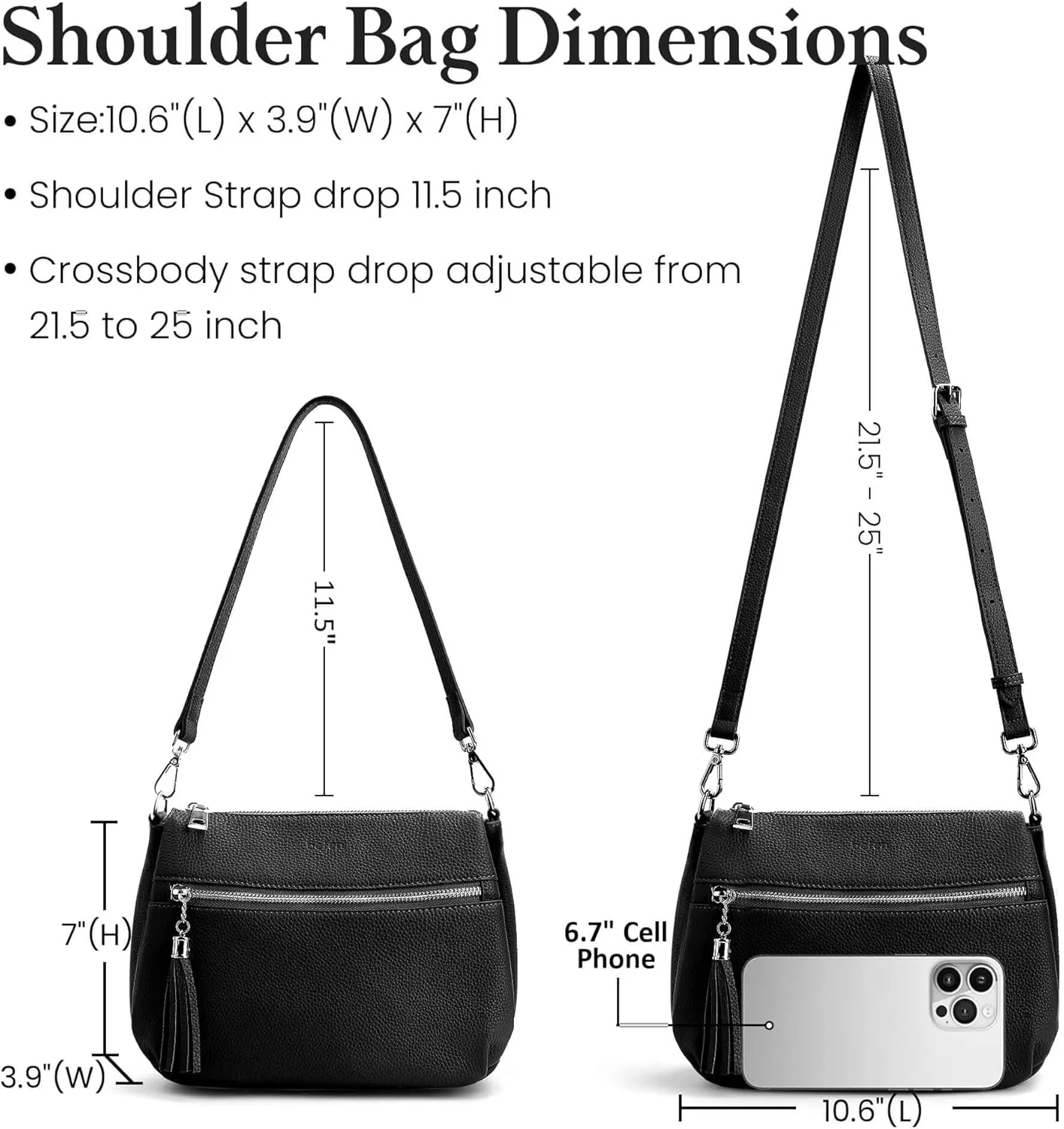 befen Genuine Leather Crossbody Hobo Purses for Women, Ladies Shoulder Bags Handbags with 2 Shoulder Straps