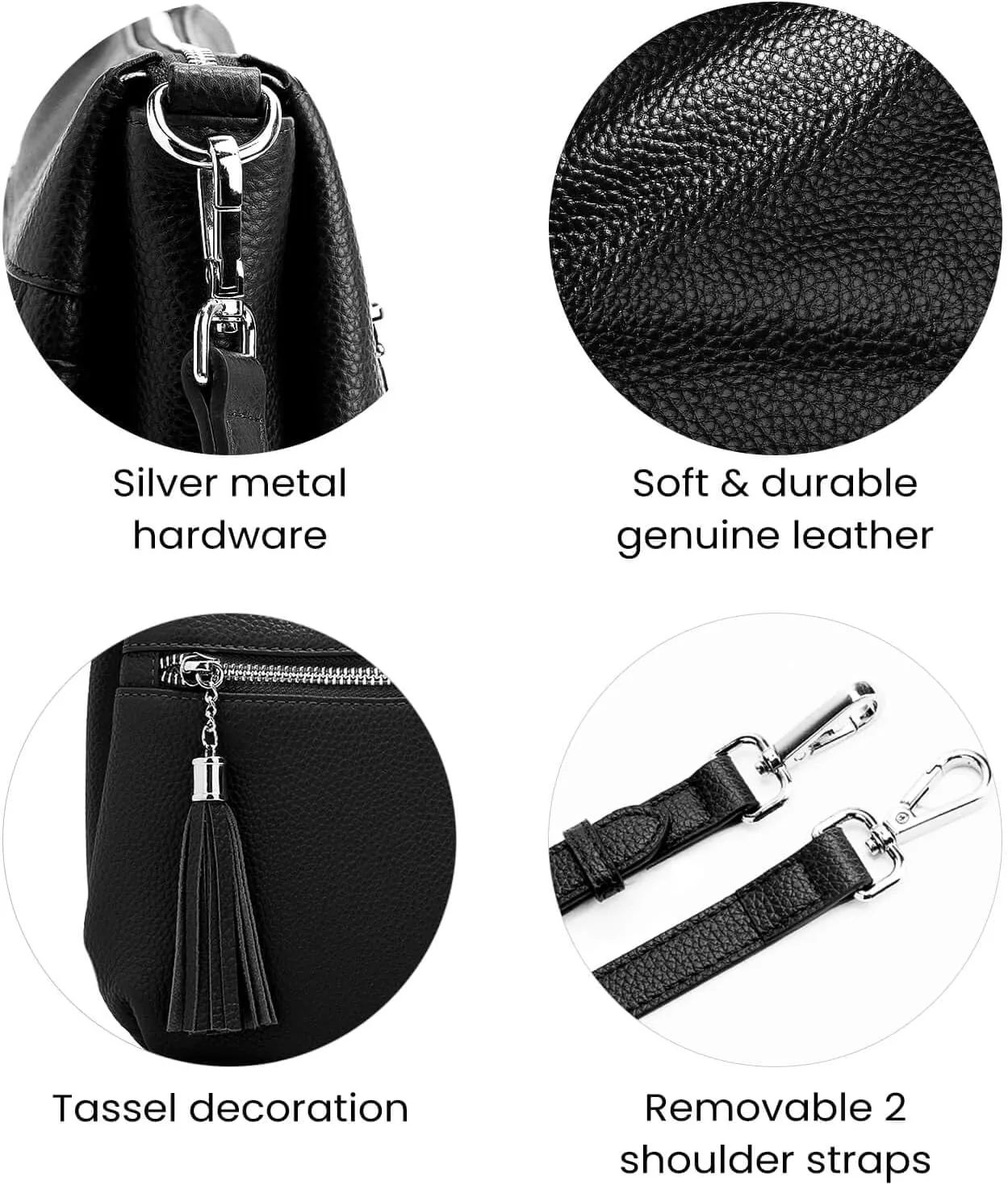 befen Genuine Leather Crossbody Hobo Purses for Women, Ladies Shoulder Bags Handbags with 2 Shoulder Straps