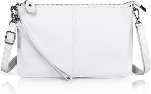 befen White Small Genuine Leather Wristlet Clutch Wallet Purse, Crossbody Bags Shoulder Pouch for Women