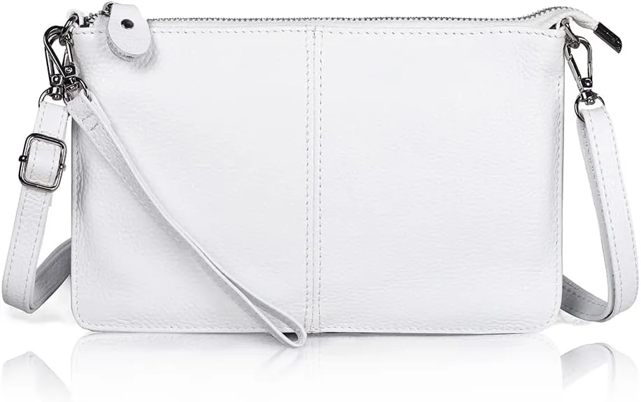 befen White Small Genuine Leather Wristlet Clutch Wallet Purse, Crossbody Bags Shoulder Pouch for Women