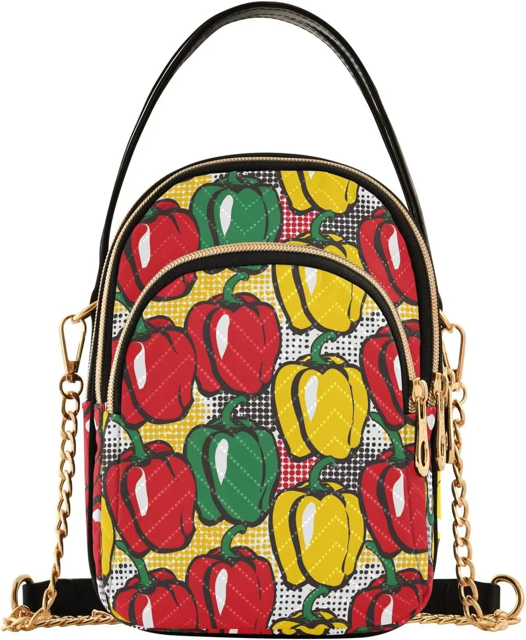 Bell Peppers Pattern Women's Crossbody Handbags with Zipper, Casual Leather Cell Phone Purse Crossbody Bags for Ladies