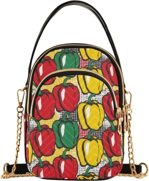 Bell Peppers Pattern Women's Crossbody Handbags with Zipper, Casual Leather Cell Phone Purse Crossbody Bags for Ladies