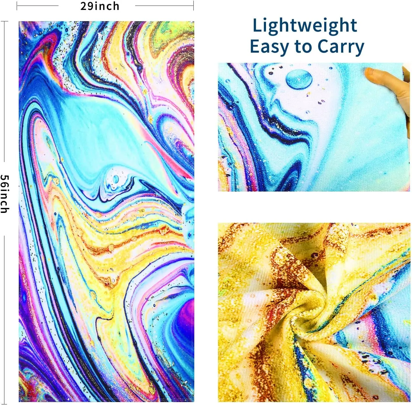 Benefeet Sox Beach Towels Quick Dry Sand Free Lightweight Soft Beach Towels Oversized Beach Blanket Microfiber Towel for Swimming Pool Travel，56"x 29"-Colorful Marble