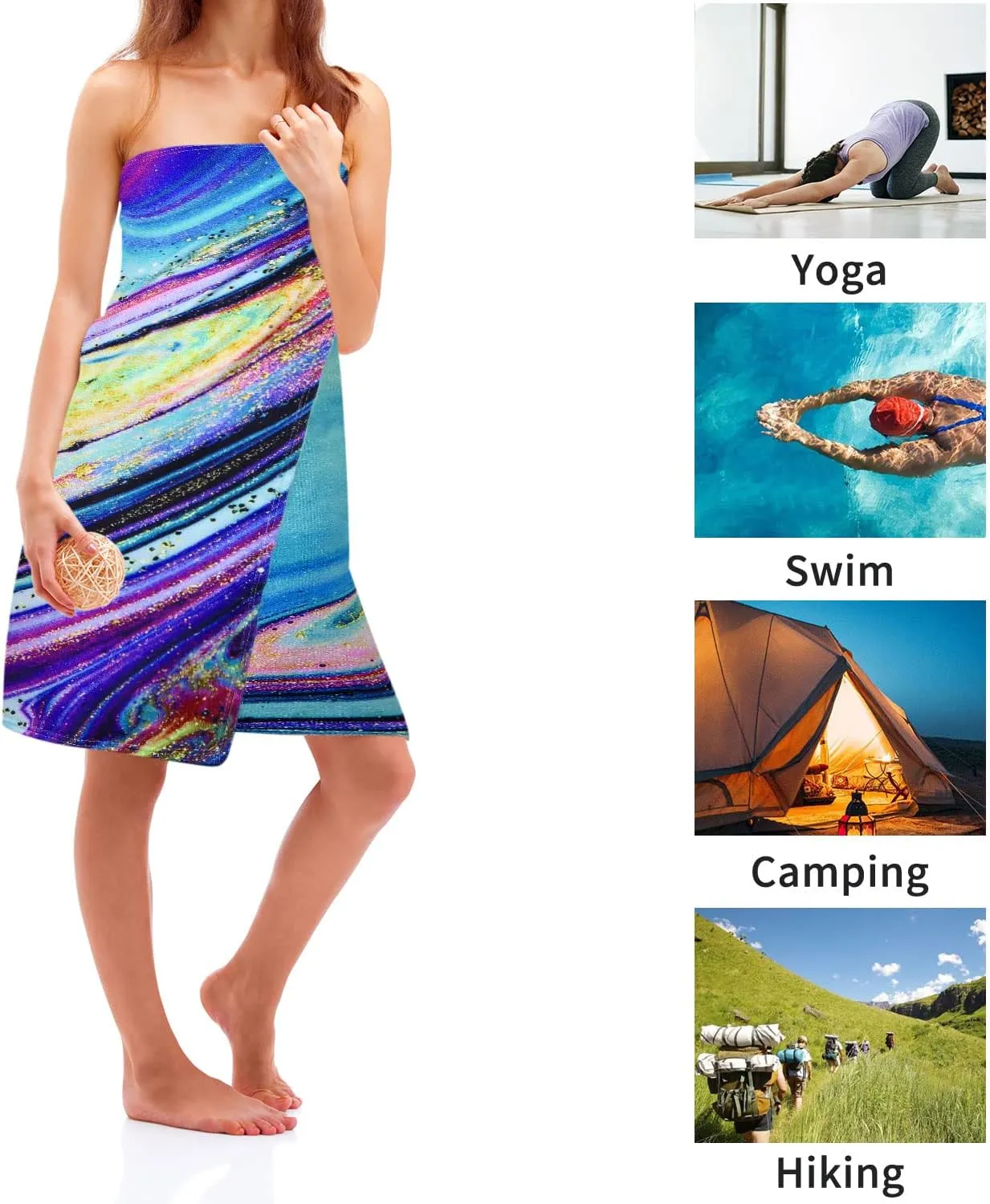 Benefeet Sox Beach Towels Quick Dry Sand Free Lightweight Soft Beach Towels Oversized Beach Blanket Microfiber Towel for Swimming Pool Travel，56"x 29"-Colorful Marble