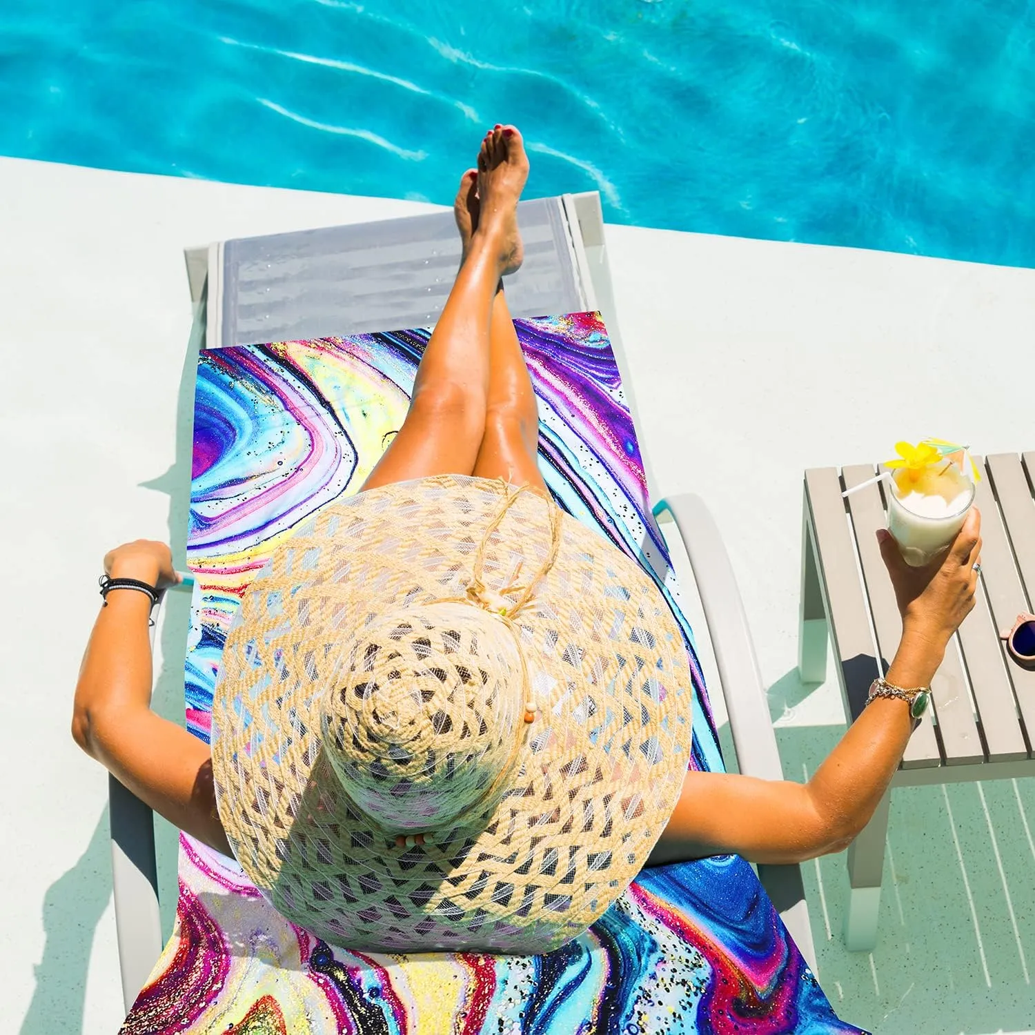 Benefeet Sox Beach Towels Quick Dry Sand Free Lightweight Soft Beach Towels Oversized Beach Blanket Microfiber Towel for Swimming Pool Travel，56"x 29"-Colorful Marble