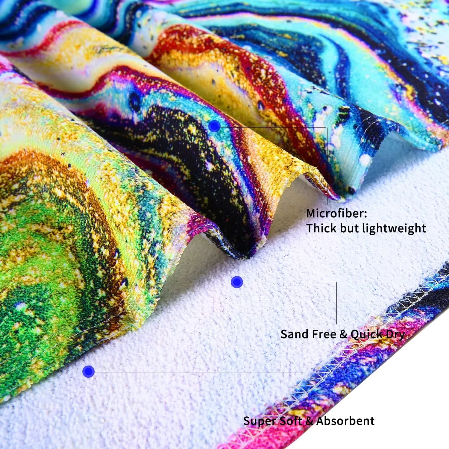 Benefeet Sox Beach Towels Quick Dry Sand Free Lightweight Soft Beach Towels Oversized Beach Blanket Microfiber Towel for Swimming Pool Travel，56"x 29"-Colorful Marble