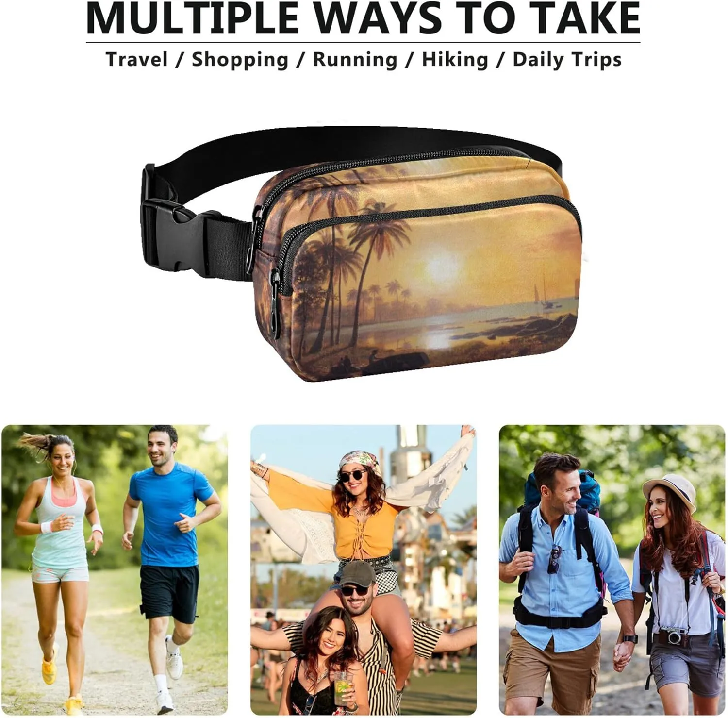 Bierstadt Albert Tropical Landscape Boats Bay Women Fanny Packs Waterproof Hip Pouch Belt Bag Cute Waist Pack for Women