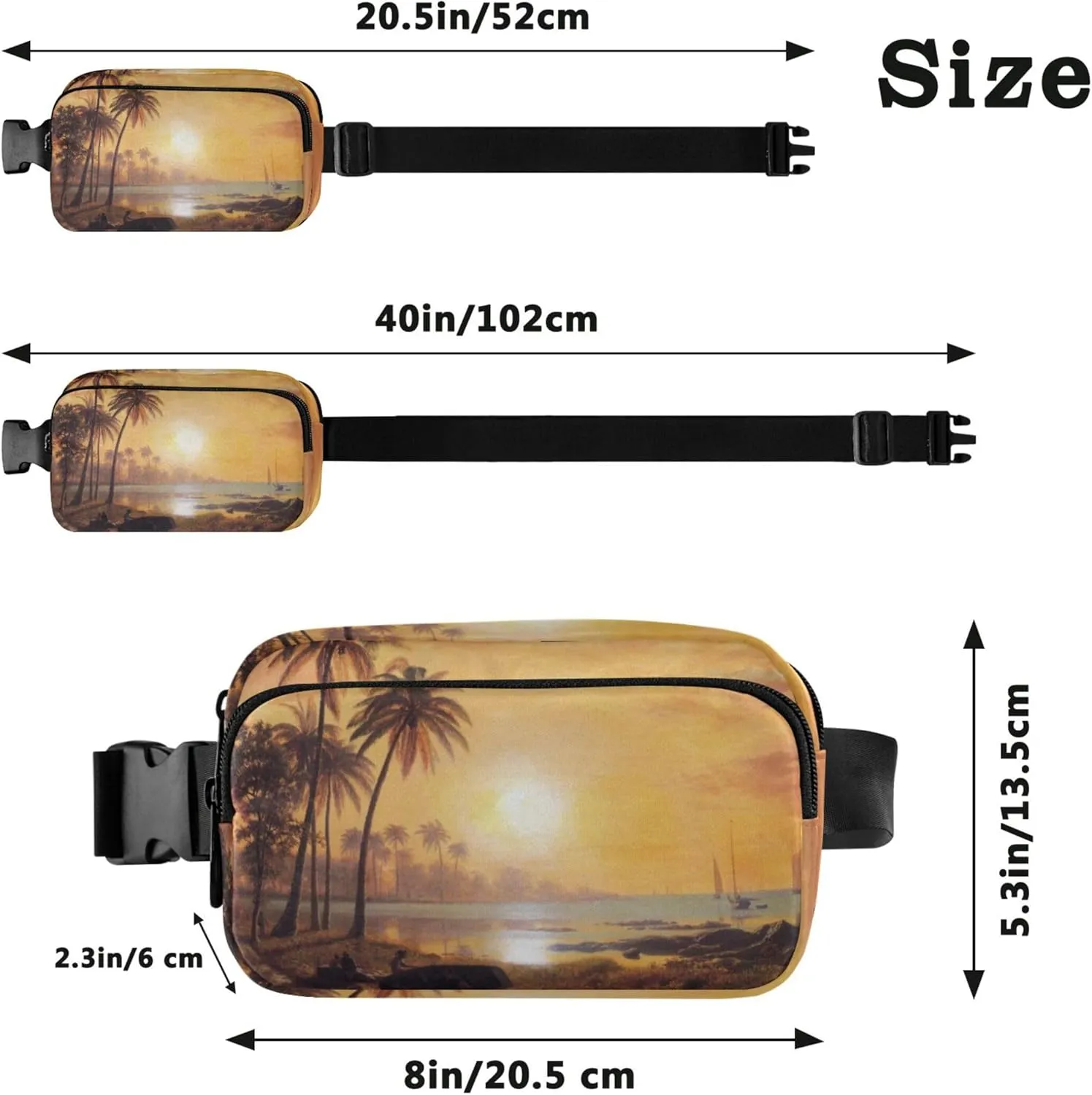 Bierstadt Albert Tropical Landscape Boats Bay Women Fanny Packs Waterproof Hip Pouch Belt Bag Cute Waist Pack for Women