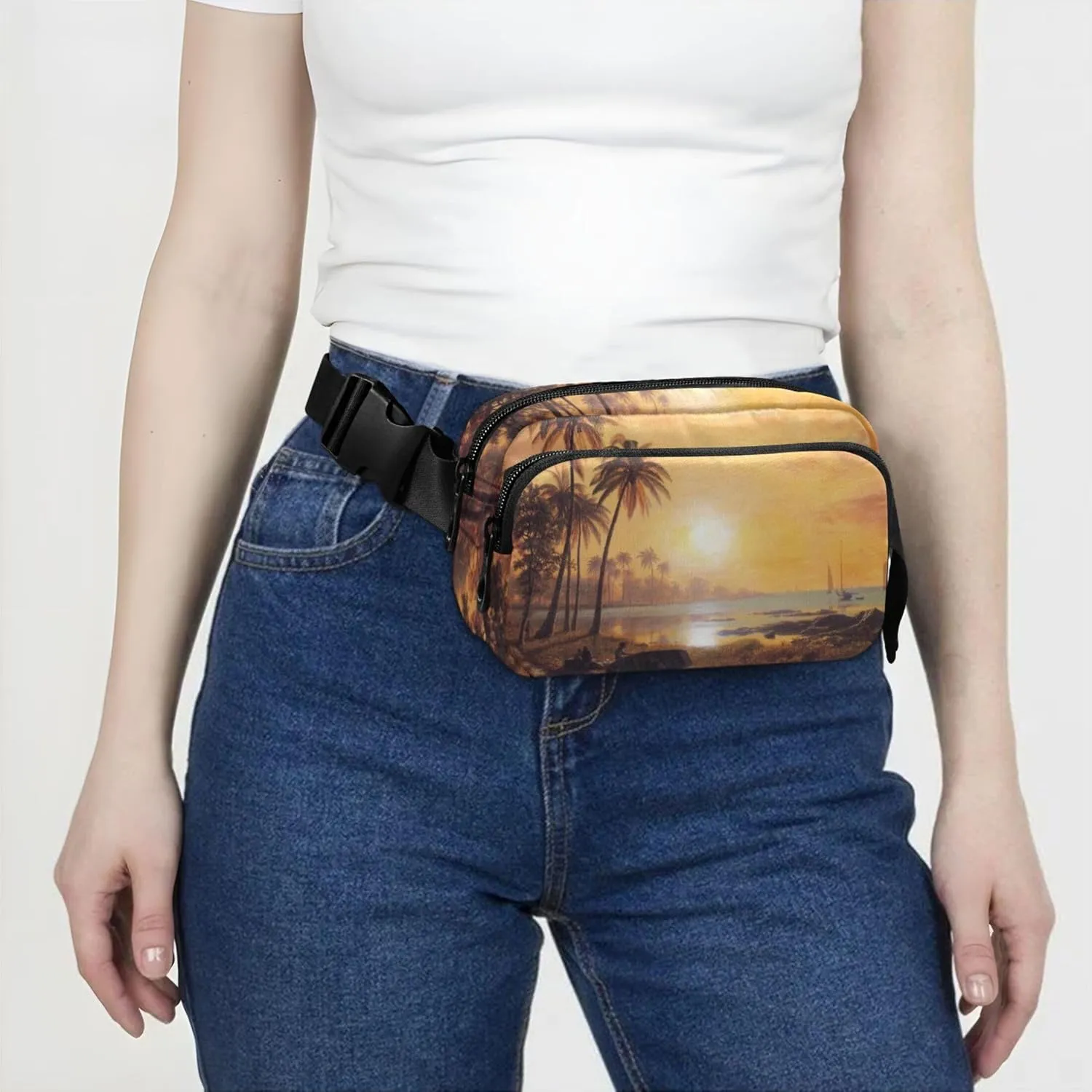Bierstadt Albert Tropical Landscape Boats Bay Women Fanny Packs Waterproof Hip Pouch Belt Bag Cute Waist Pack for Women