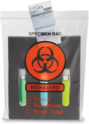 Biohazard Specimen Bags - Pack of 100 Clear and Orange Specimen Biohazard Bag 2 Mil Thick Durable Biohazard Specimen Transport Bag with Zip lock and Outer Pouch (12x15)