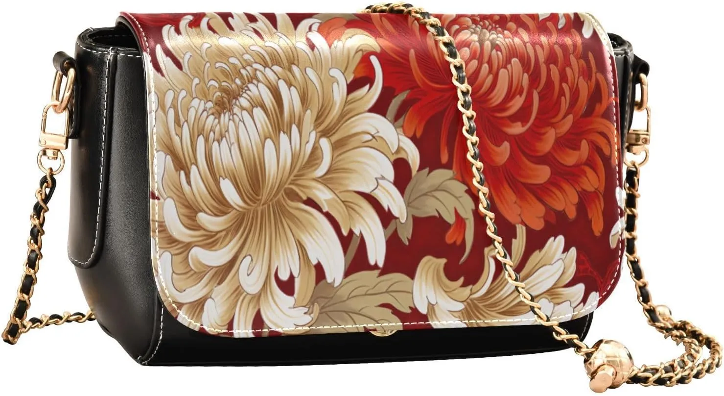 Black Apples on a White Pattern Leather Crossbody Bag, Leather Crossbody Purses for Women Trendy, Leather Ladies Bag