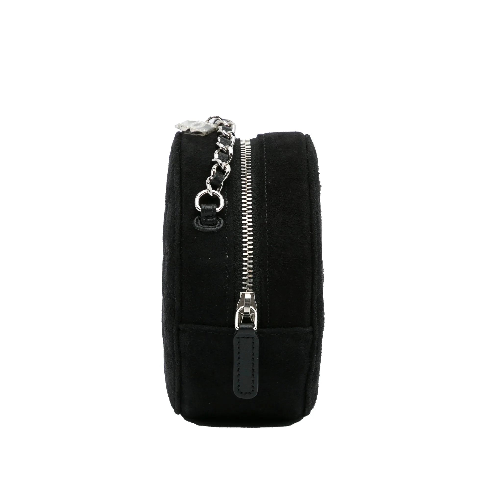 Black Chanel Suede Cocostellar Round Clutch on Chain Crossbody Bag