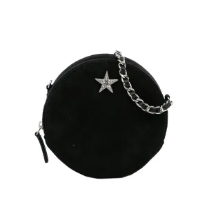 Black Chanel Suede Cocostellar Round Clutch on Chain Crossbody Bag
