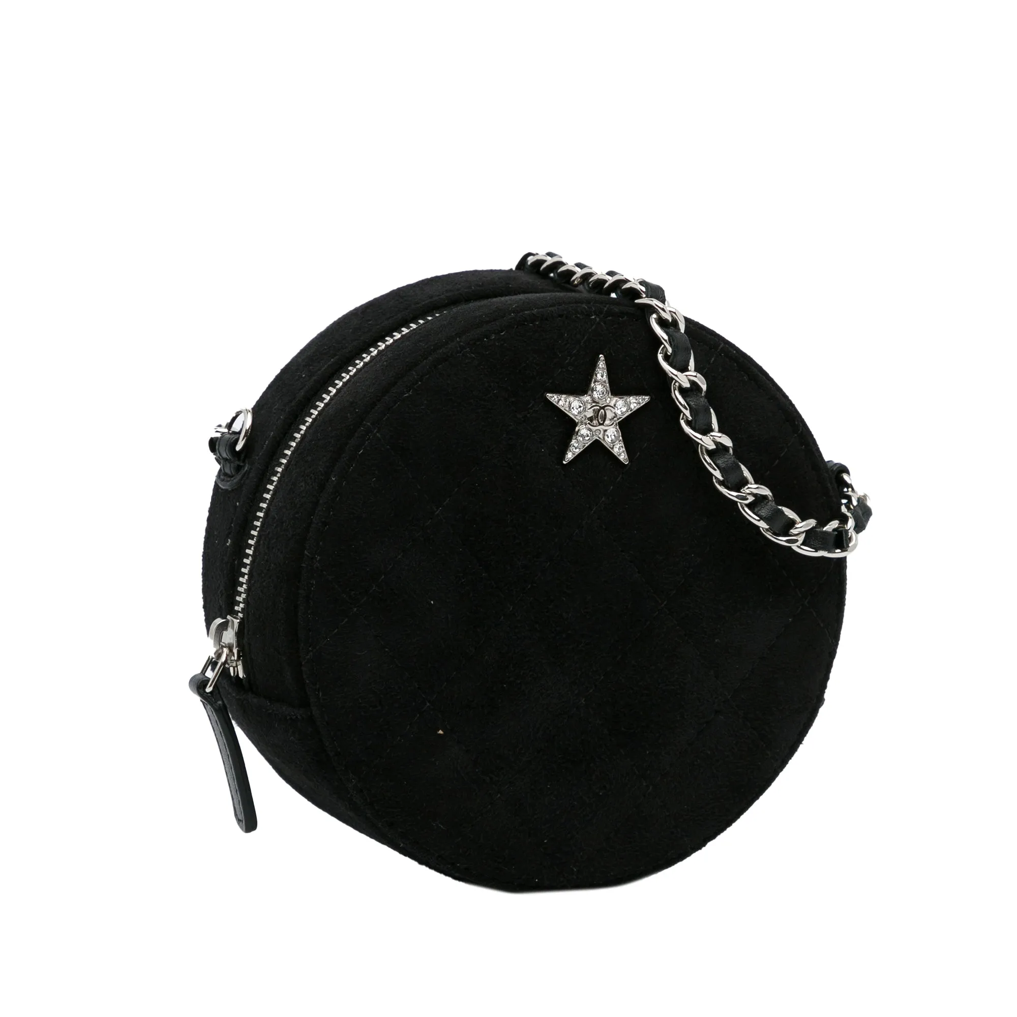 Black Chanel Suede Cocostellar Round Clutch on Chain Crossbody Bag