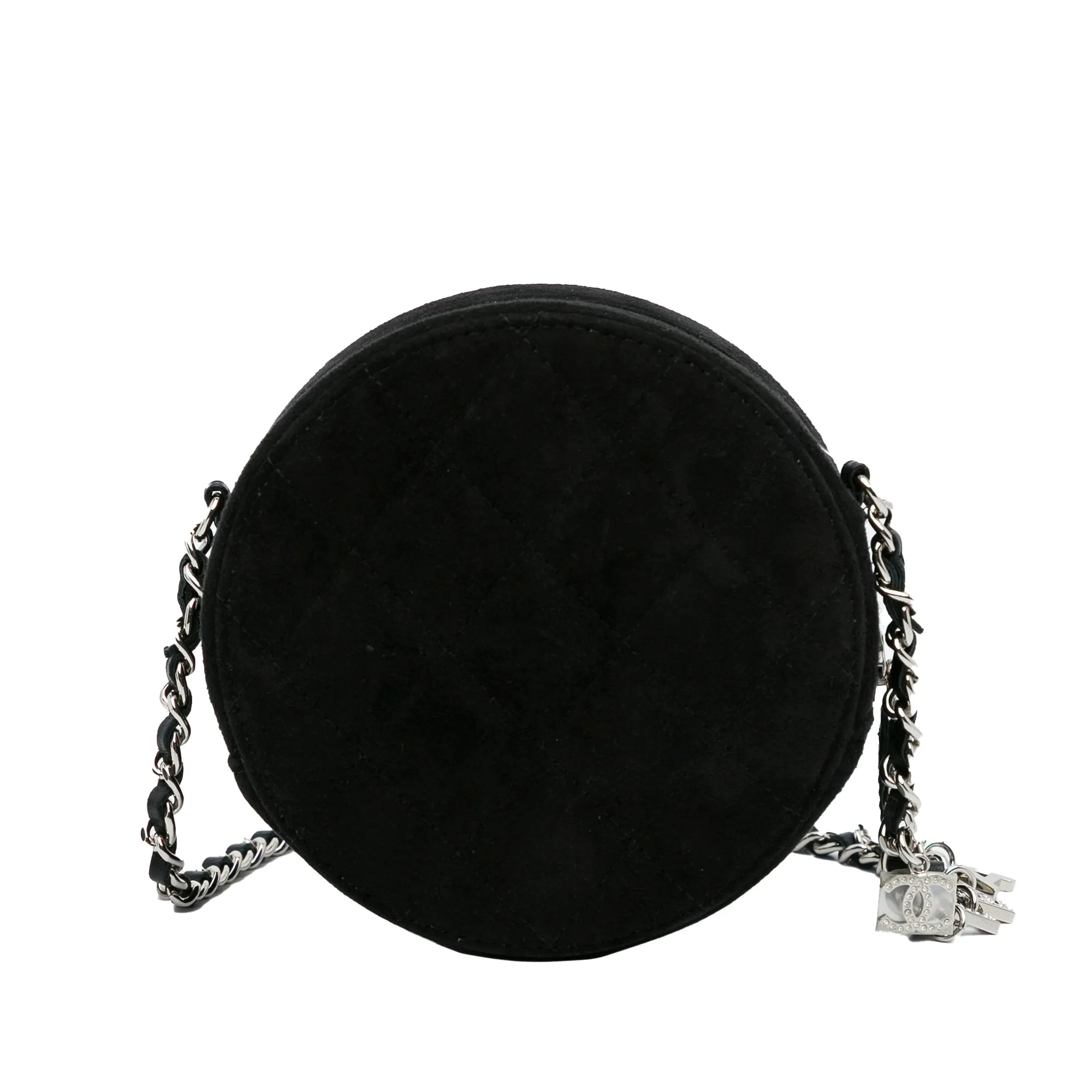Black Chanel Suede Cocostellar Round Clutch on Chain Crossbody Bag