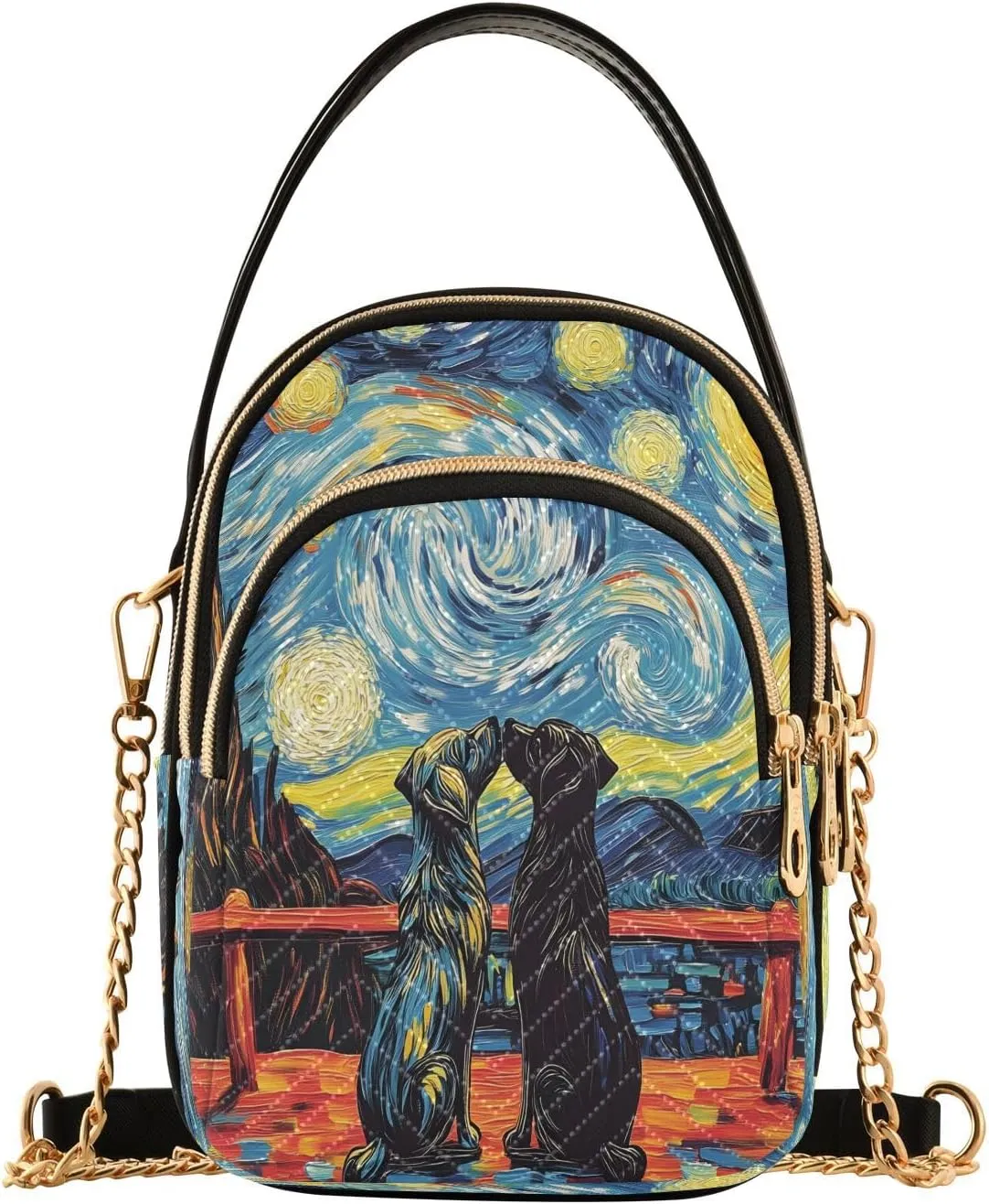 Black Dog Love Galaxy Nebula Van Gogh Crossbody Bag for Women Mini Cell Phone Purse Women's Shoulder Handbag