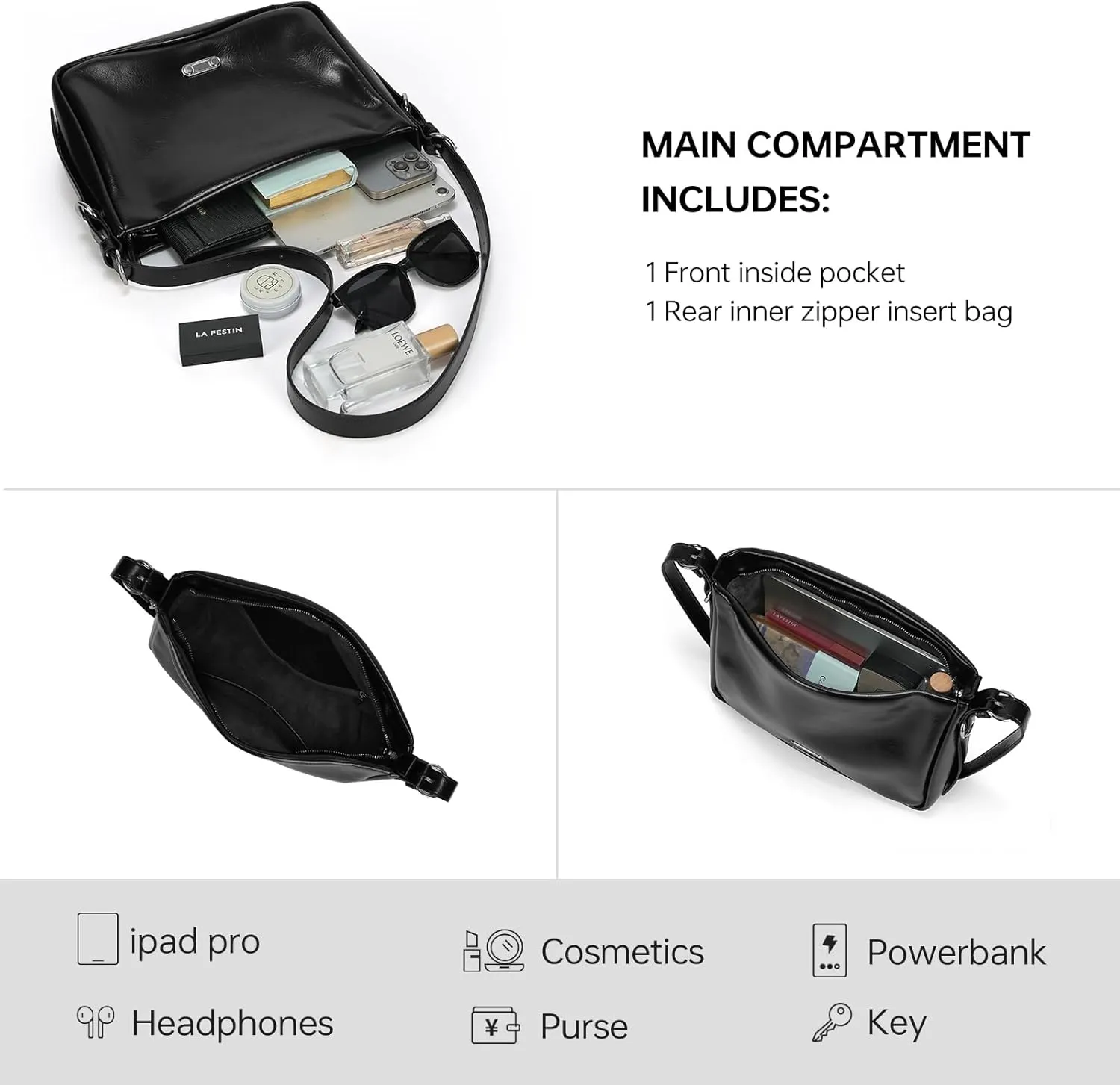 Black Leather Shoulder Purse For Women: Crossbody Bags Small Handbags - Elegant Comfortable for Daughters and Young Girls