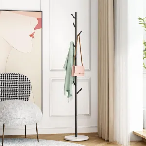 Black Metal Coat Rack, Freestanding with Hooks, Entryway Coat Rack Stand, Coat Racks with Marble Base, Coat Tree for Hanging Clothes, Hats, Bags