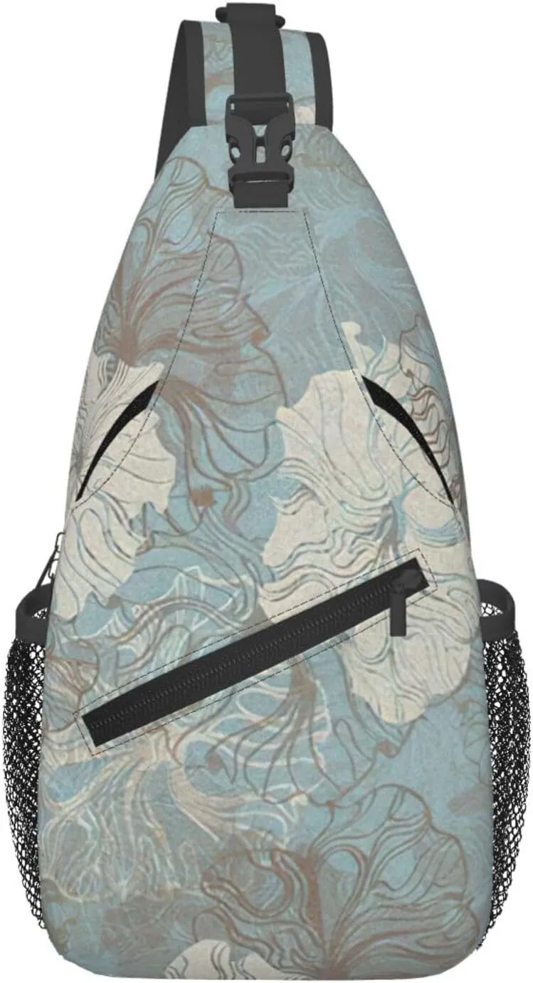 Blue Grace Floral Print Sling Bag Crossbody Sling Backpack Cross Body Shoulder Bag Travel Hiking Daypack