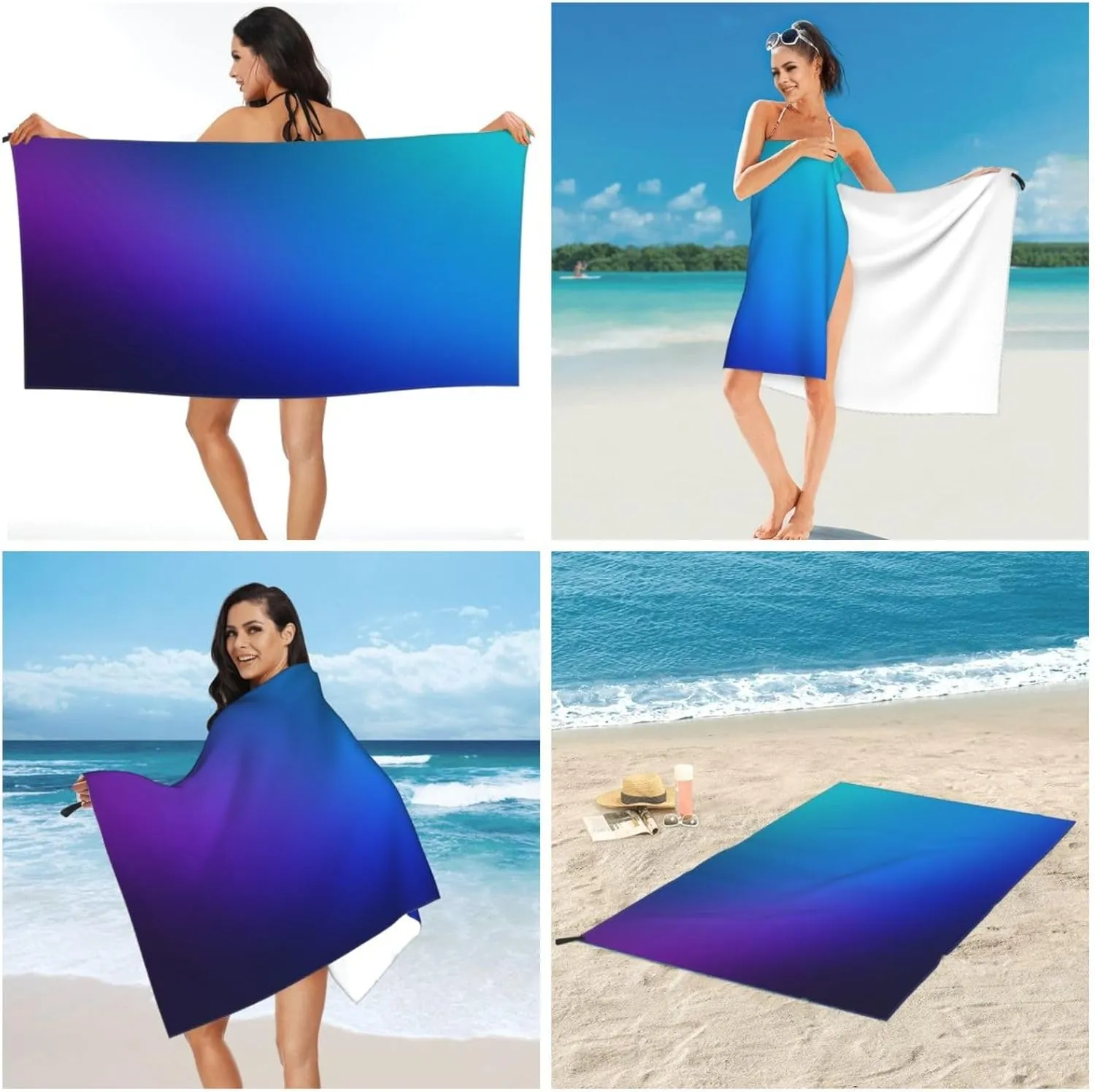 Blue Gradient Premium Compact Microfiber Travel Towel-Featherlight & Quick Dry,Sand-Resistant Beach Towel for Swimming,Camping,Vacation Essentials with Carry Pouch
