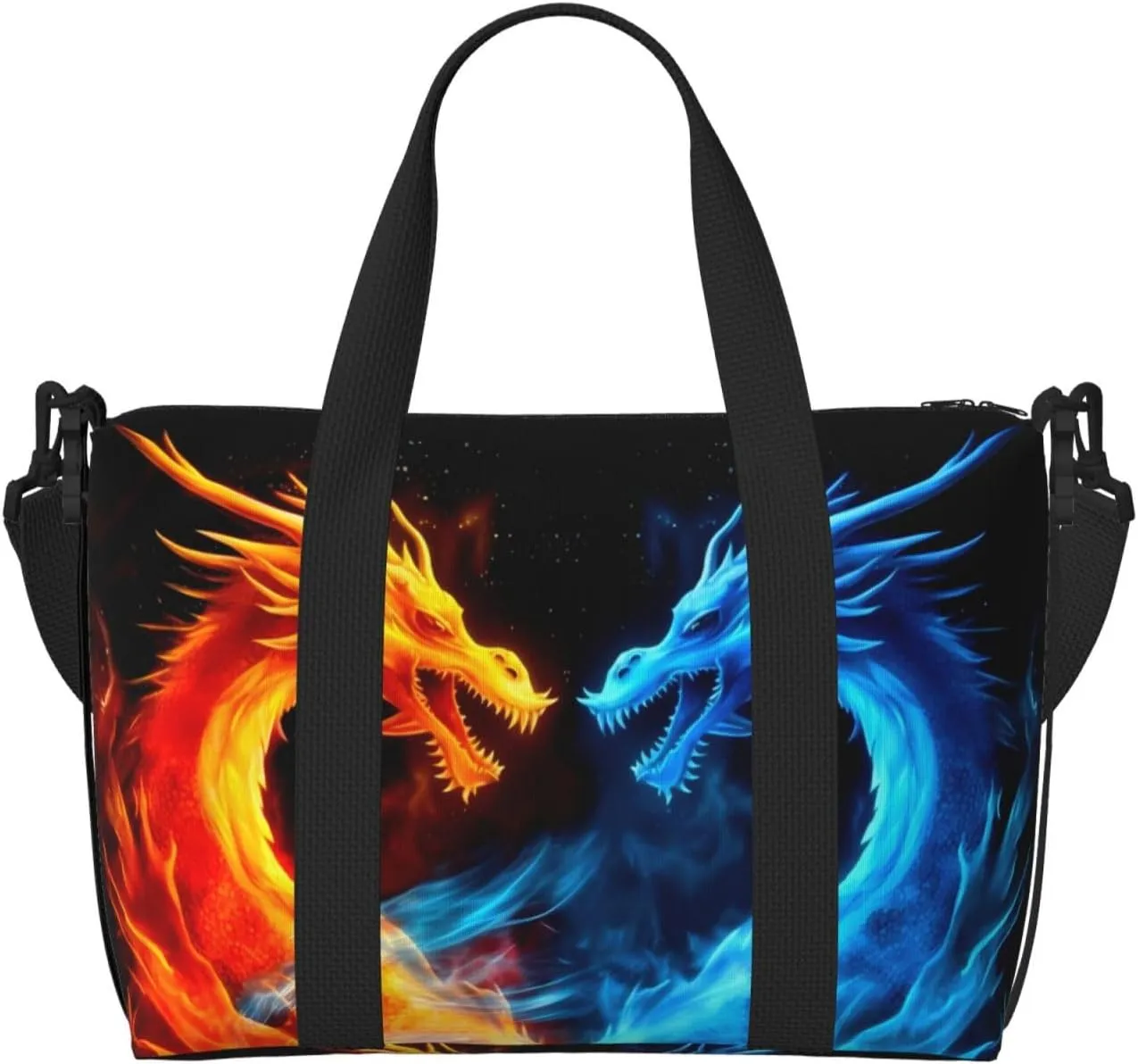 Blue Red Dragon Travel Duffel Bags for Women Men, Sports Training Gym Bag Dance Bag with Adjustable Shoulder Strap Fire Weekender Overnight Bag