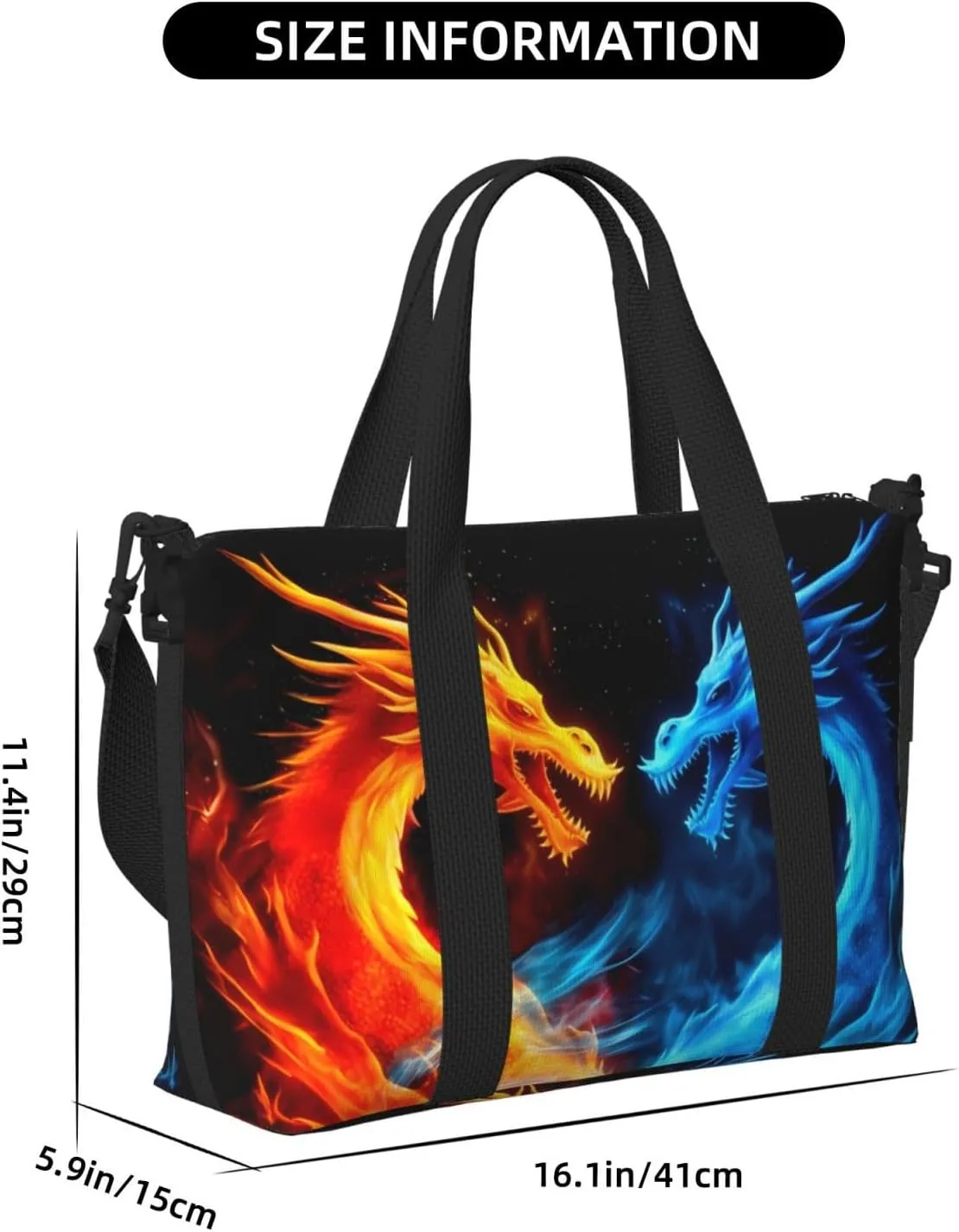 Blue Red Dragon Travel Duffel Bags for Women Men, Sports Training Gym Bag Dance Bag with Adjustable Shoulder Strap Fire Weekender Overnight Bag