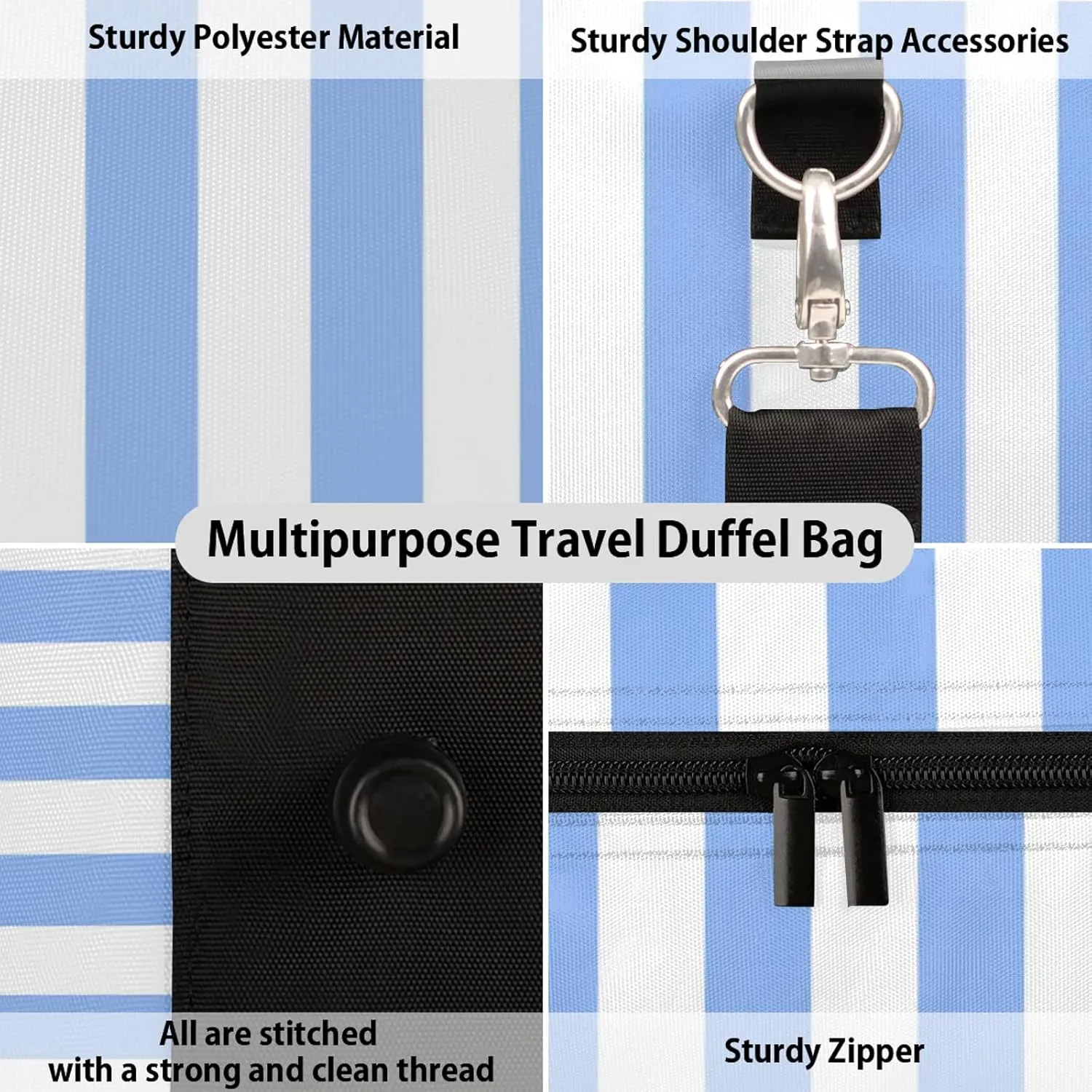 Blue Stripes Travel Duffle Bag for Women Men, Carry On Overnight Bag, Weekend Travel Duffel Tote Bags for Trips Sport Hospital