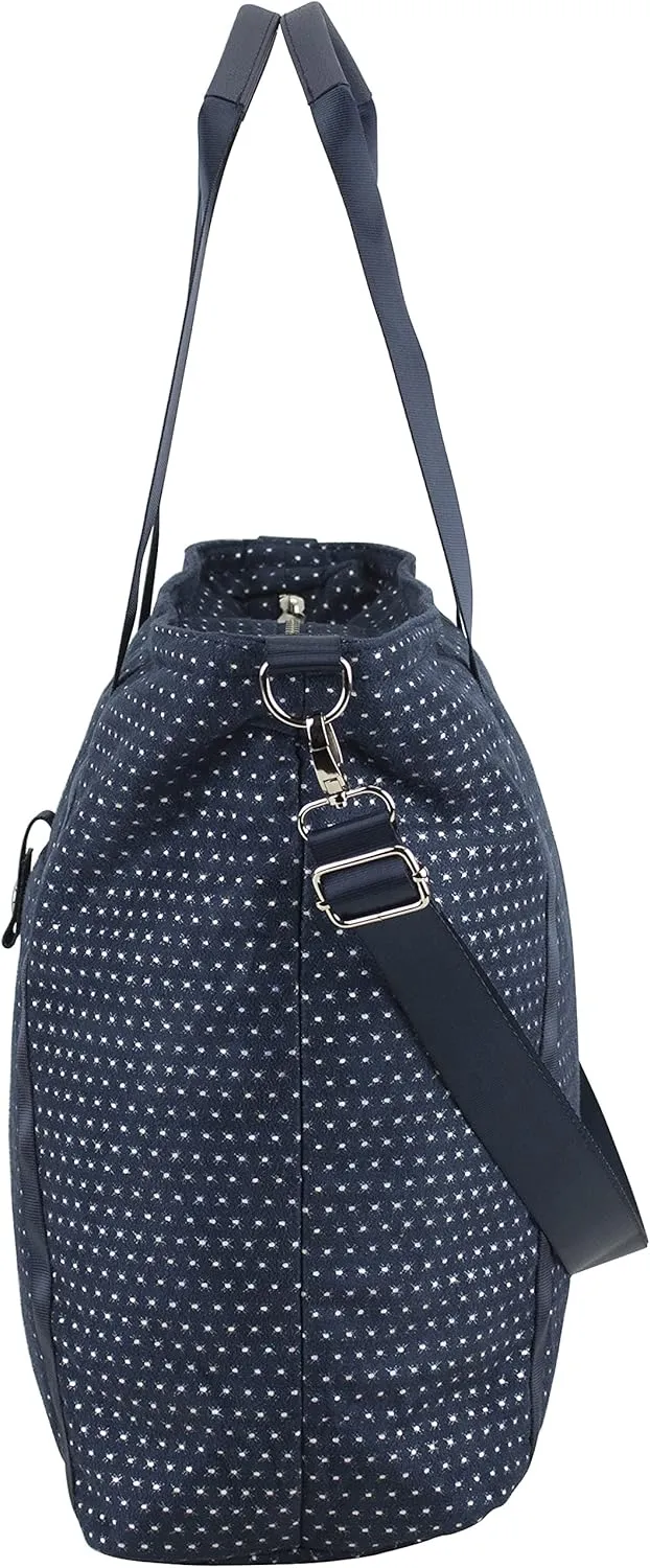 BODHI Township Tote with Removable Zipper Wristlet and Adjustable Crossbody Strap-Navy/Glitter Dots