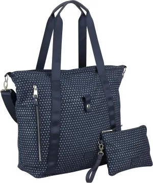 BODHI Township Tote with Removable Zipper Wristlet and Adjustable Crossbody Strap-Navy/Glitter Dots